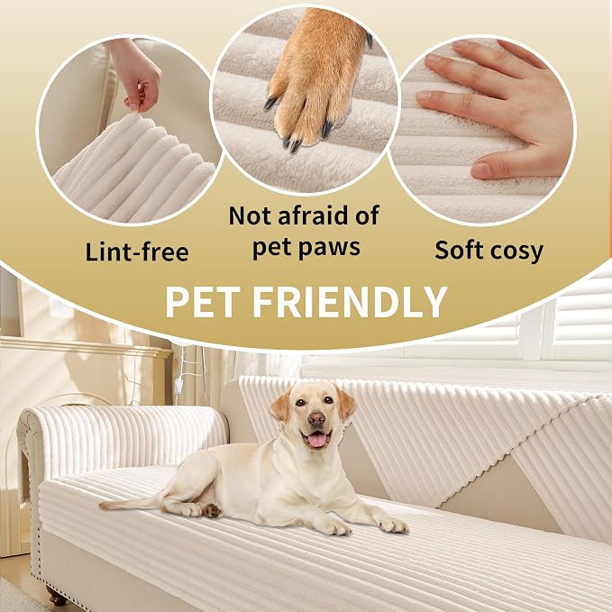 HAOMAIJIA Waterproof Couch Cover for Dogs Washable,Faux Fur Pet Couch Covers for Sofa,Soft Dog Bed Cover Non-Slip Couch Covers for 3 Cushion Couch Sofa Pet Friendly (Off White, 23" x 23" 2 Pack)