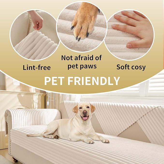HAOMAIJIA Waterproof Couch Cover for Dogs Washable,Faux Fur Pet Couch Covers for Sofa,Soft Dog Bed Cover Non-Slip Couch Covers for 3 Cushion Couch Sofa Pet Friendly (Off White, 35" x 82")