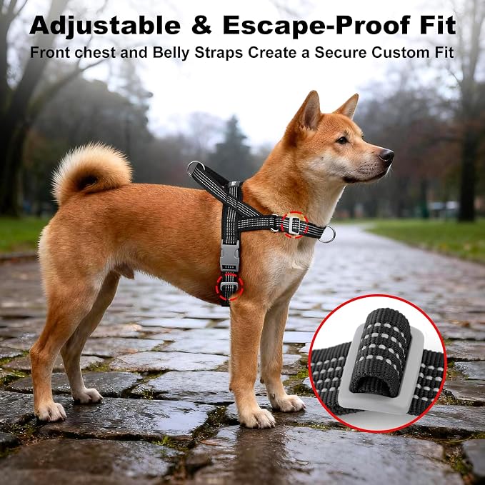No Pull Dog Harness with Handle, Adjustable Soft Mesh Padded Vest | Reflective Walking Harness with Front Clip for Small Medium Large Dogs, Quick Fit No Escape for Training, Black, XS