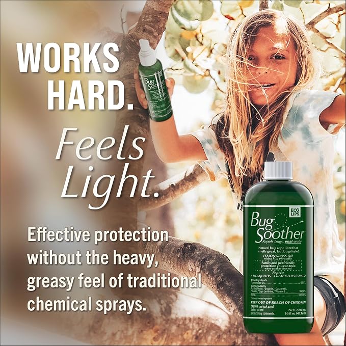 Bug Soother Natural Insect Repellent Spray, DEET-Free 16 oz. Refill | Plant Based | Repels Mosquitos, Gnats & No See'ums | Family Safe | Made in the USA