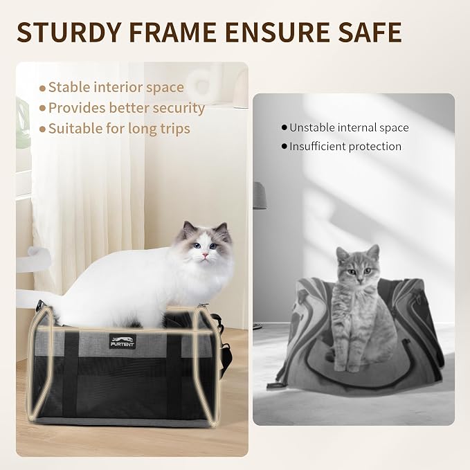 Pet Carrier Airline Approved, Soft Sided Cat Carrier for Small Pets up to 13 lbs, TSA Approved Dog Travel Bag, Portable Soft Sided Pet Carrier for Kittens and Puppies (Gray, Travel Litter Box)