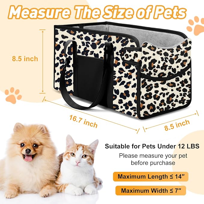 Portable Dog Car Seat for Small Dogs, Puppy Car Seat, Leopard | Booster Seat With Safety Leash & Adjustable Straps Keeps Small Dogs Secure. Removable Washable Cushion. Fits Most Cars.
