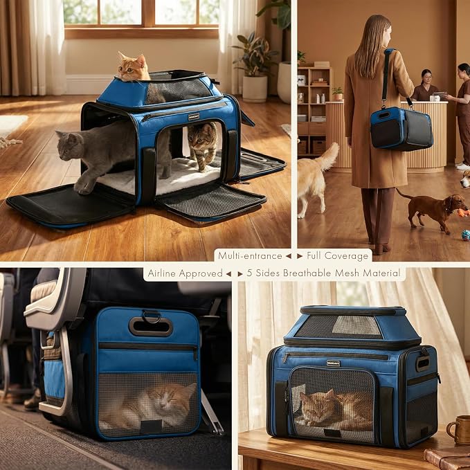 Top-Expandable Pet Carrier with Treat & Pet Window,18x13x9.5 Inch Southwest Frontier Airline Approved,Soft-Sided Dog Carrier for Small Dogs and Cats,Travel Cat Carrier with Locking Safety Zippers