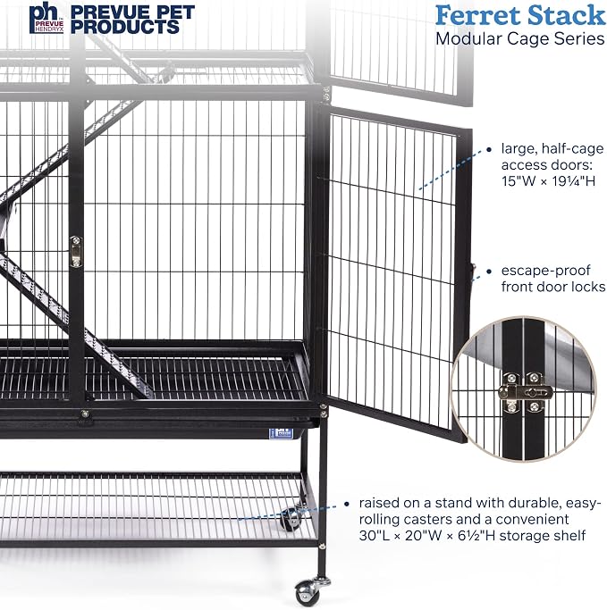 Prevue Pet Products Ferret Stack Six Story Ferret Home - Portable Stand, Escape Proof Lock, Includes Hammock & Ramps, Expandable Six Story Cage Stacking System with Wheels - Black