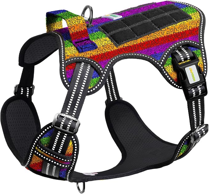 Homapet. Tactical Dog Harness with Dual Leash Attachment Points, Adjustable and Reflective Military Grade Dog Vest with Comfort Control Handle (Love, XL)