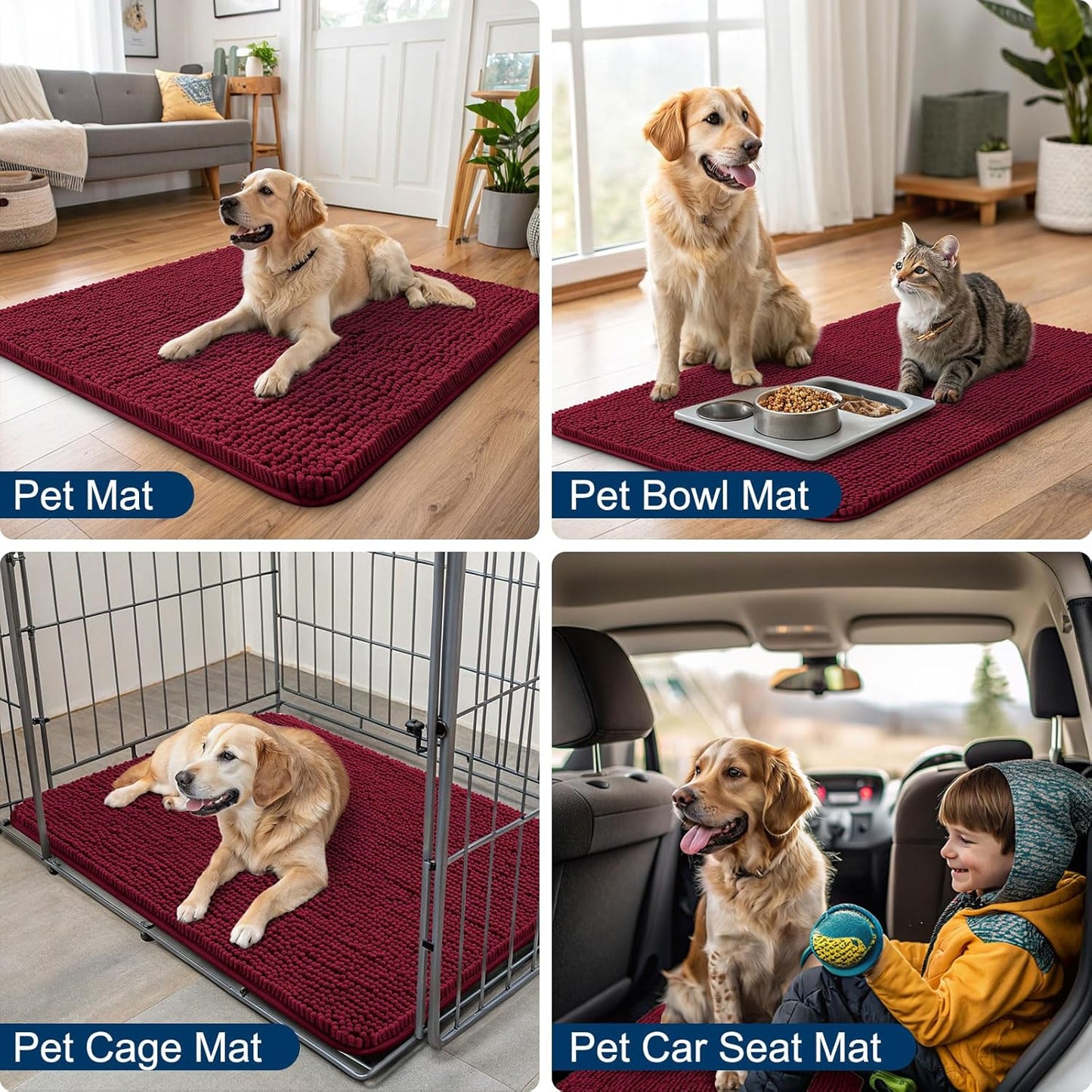 Smiry Dog Door Mat for Muddy Paws 24x16, Absorbs Moisture and Dirt Doormat, Non-Slip Washable Quick Dry Chenille Front Door Mat Indoor Entrance, Entryway Carpet for Inside Floor, Burgundy