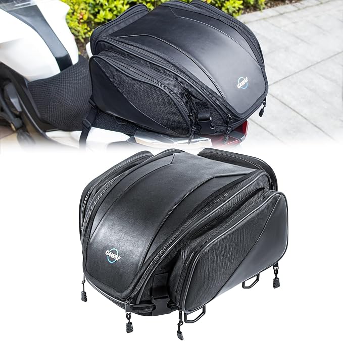 Motorcycle Tail Bag, Upgrade 18L-22L Expandable Sissy Bar Motorcycle Backpack, Waterproof Motorcycles Seat Travel Rear Rack Bag, Motorbike Helmet Bag with Waterproof Rain Cover