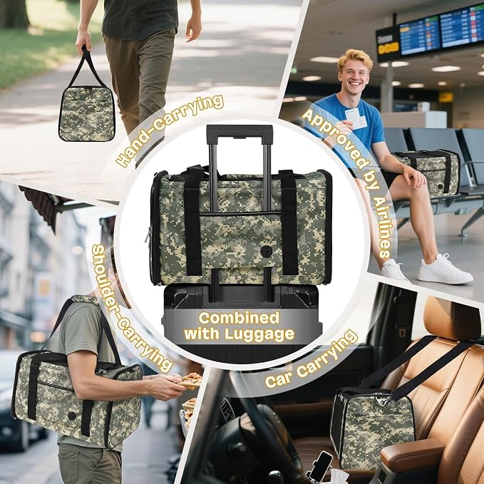 Cat Carrier Soft 25lbs Two Loading Pet Carriers Portable Small Dog Puppy Airline Approved Carrier with Side Pockets Foldable Portable for Outdoor Car Digital Camouflage