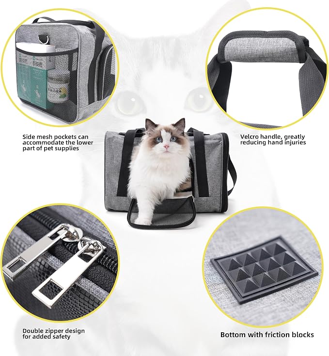 ROYPET Cat Carrier,Portable Pet Carrier Bag for Cats and Small Dogs,Foldable Soft-Sided and Scratch-Proof mesh Cat Bag Pet Carriers,Airline Approved Pet Carrier,Pet Travel Carrier Up to 15 Lbs,Grey