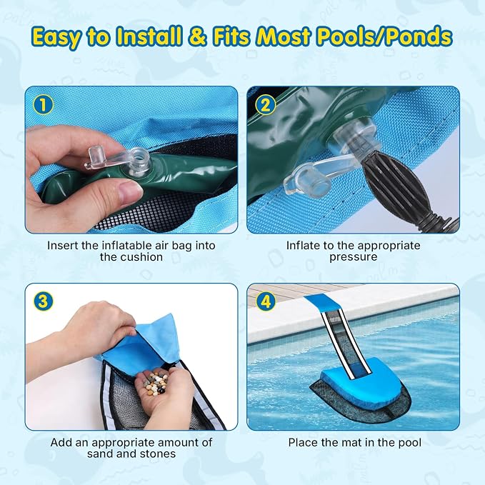 Animal Saving Escape Ramp Critters, 2Pcs Frog Saver Pads Ladder for Swimming Pools Lily Pad for Frogs Float Life Saving Wildlife Duck Creature Rescue Bridge Log Maintenance Kits（Blue）