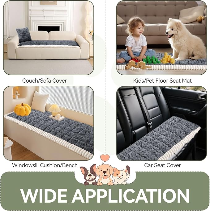 OTOB Couch Cover for Dogs Washable Pet Friendly, Non Slip Plush Fuzzy Love Seat Couch Covers Sofa Slipcovers, Geometric Jacquard Soft Pet Cushion Mat Protector All Seasons, (Dark Gray, 27.6" x 59.1")