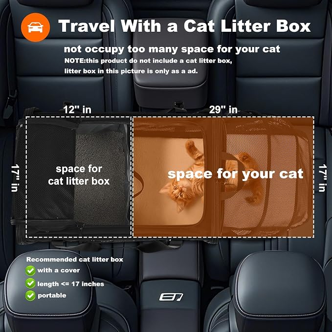 pidipiti 25''(L) x 17''(W) x 17''(H) Extra-Large Expandable cat Carrier for Long Distance car Travel,for 1 Extra-Large cat / 2 Large Cats / 3 Small-Medium Cats up to 35 lbs(Black)