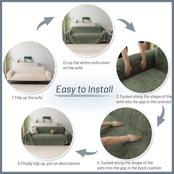 MYSKY HOME Couch Covers for 3 Cushion Couch Sofa, Sectional Couch Cover L Shape Chenille Couch Cushion Covers for Pets, Furniture Protector Cover for Dogs, Kids, 71"X150", Moss Green