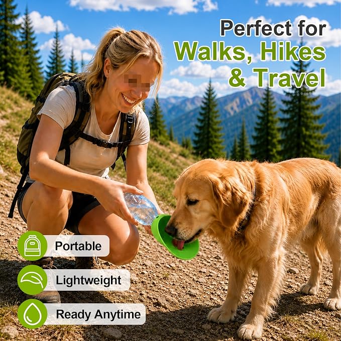 2 Pack Silicone Slip-On Foldable Dog Water Bowl, Universal Portable Pet Water Dispenser, Leak-Free Travel Bowl for Walking Hiking Camping, Easy Clean Outdoor Dog Water Accessory