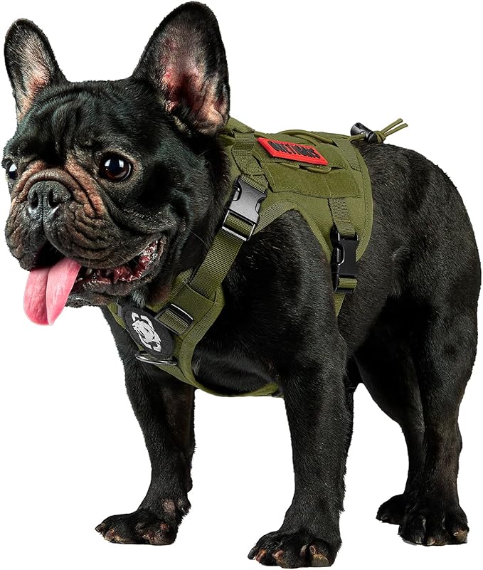OneTigris Tactical Dog Harness with Handle No-Pull Adjustable for Small Dog | Military 1000D Pullable Nylon, Service Dog Vest with Hook & Loop Panels, Easy On & Off for Walking Hiking Training Camo XS