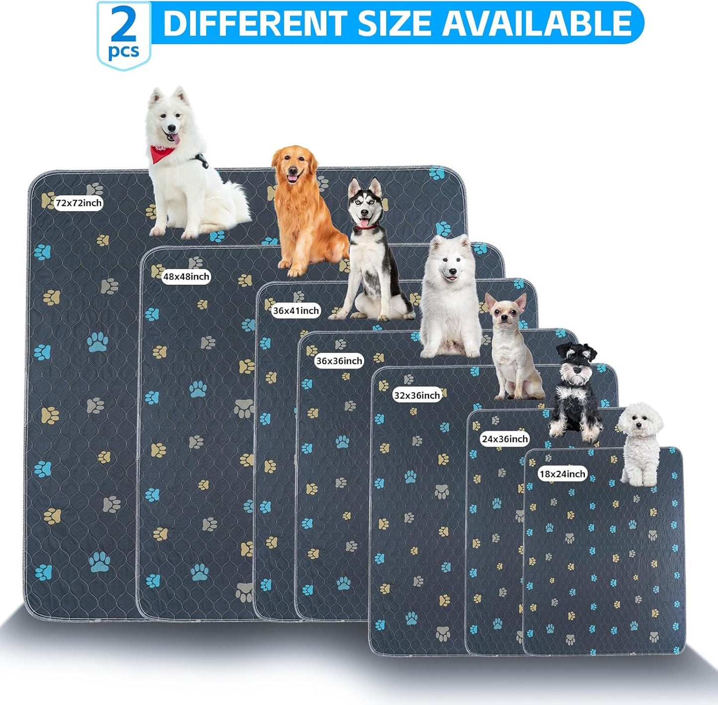 Aitmexcn Washable Puppy Dog Pee Pad, 2PCS 100% Waterproof Whelping Training Mat for Puppy/Senior Dog, Fast Drying Reusable Puppy Pads for Indoor, Outdoor and Car Travel- 32'' x 36''