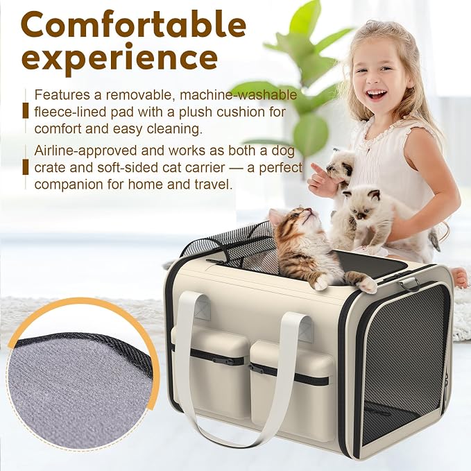 Cat Carrier Soft Airline Approved - Small Dog Travel Carrier Bag for Pets Up to 15Lbs, Breathable & Comfortable Pet Carrier for Cats & Small Dogs, TSA Approved for Airplane, Car, Camping, Vet Visits