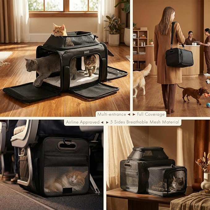 Top and Side Expandable Pet Carrier with Treat & Pet Window,18x13x9.5 Inch Southwest Frontier Airline Approved,Soft-Sided Dog Carrier for Small Dogs and Cats,Travel Cat Carrier with Locking Zippers
