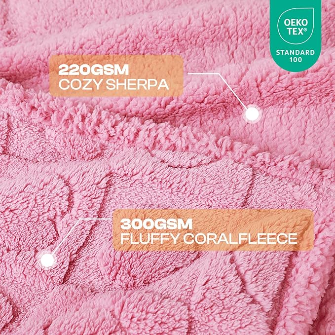 Luciphia Waterproof Dog Blanket for Medium Large Dogs Washable Bed Couch Protector Soft Fluffy 3D Heart Jacquard Pet Blanket with Sherpa Fleece Cozy Calming Throw Blankets, Pink 65x57 inch