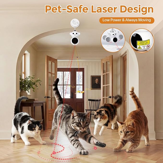Interactive Cat Toys for Indoor Cats - 2 in 1 Automatic Laser Pointer Cat Toy with Feather Flying Bird，Smart Moving Mouse Wand Toy with 2 Modes, Auto On/Off Hanging Toys for Bored Kitten & Adult Cats