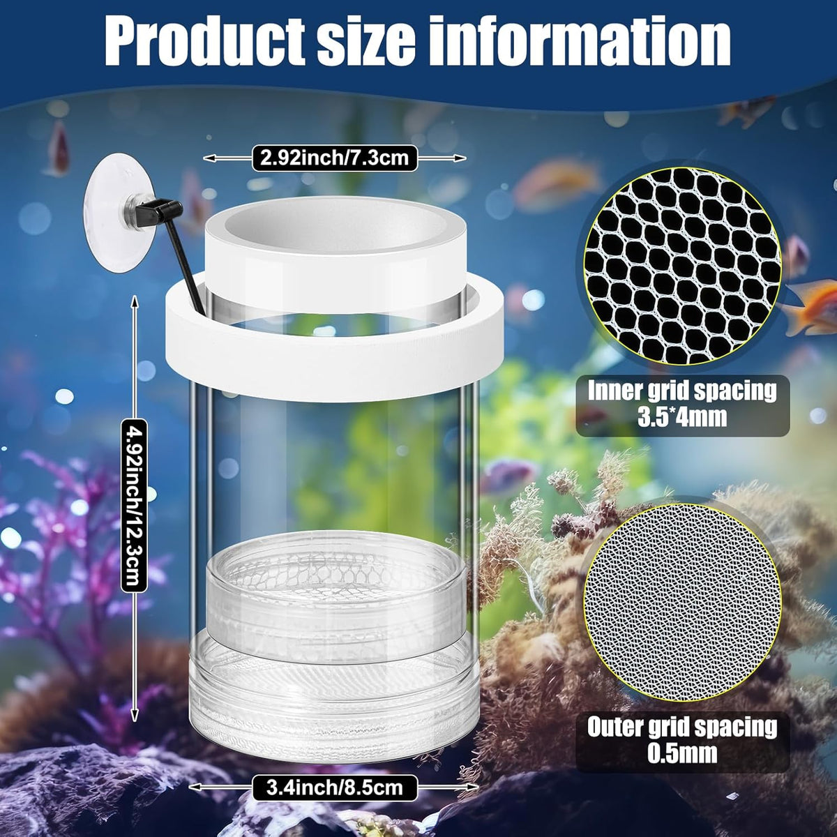 2 Pcs Breeder Box for Fish Tank Aquarium Breeder Separation Net Breeding Box with Suction Cup for Small Fish Shrimp Clownfish Guppy(White,M)