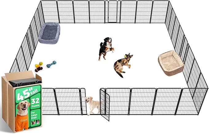 FXW Homeplus Unleashed Indoor Dog Playpen - Stress-Free and Safe Play, Heavy Duty 45 Inch 32 Panels Dog Pen for Large Dogs, Black│Patented
