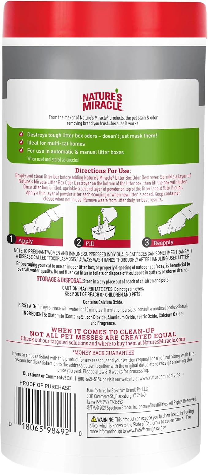 Nature's Miracle Litter Box Deodorizer, 20 Ounces, Litter Deodorizing Powder, Cat Odor Control Formula