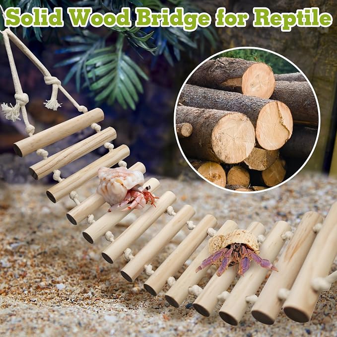 VCEPJH Reptile Bridge Leopard Gecko Climbing Ladder Wooden Basking Lounger Reptile Tank Accessories for Crested Gecko Bearded Dragon Hermit Crab Turtle Chameleon Lizard Tree Frog (2 Pcs)