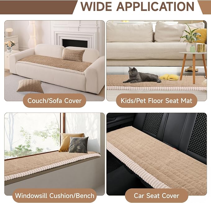 OTOB Couch Cover for Dogs Washable, Non Slip Plush Fuzzy Sofa Covers for 3 Cushion Couch All Seasons, Kids Pet Friendly Soft Cozy Furniture Protector Sofa Slipcovers (Khaki, 27.6" x 82.7")