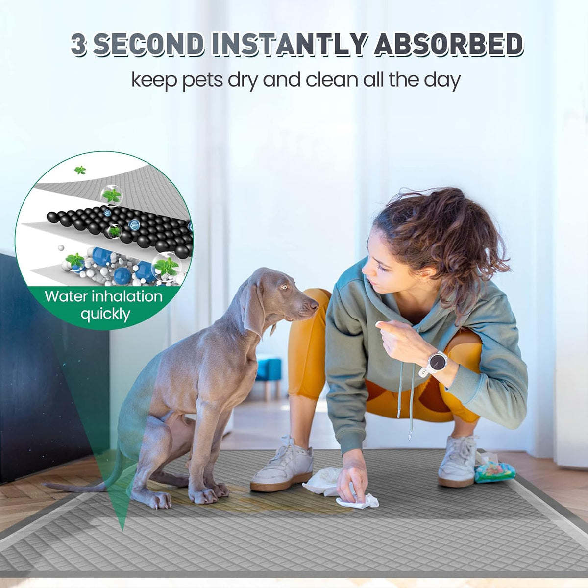 Boscute Odor-Control Super Absorbency Charcoal Puppy Pads, XXL 30"x36" Leak-Proof Pet Training Pee Pads with Adhesive Sticky Tape, Disposable Potty Pads for Dogs Cats Macaw, Black