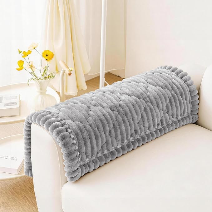PuTian 100% Waterproof Fuzzy Couch Cover for Dogs Light Grey 27.6"x27.6" | Pet Friendly Dog Mat for Couch, Waterproof Sofa Protector, Scratch Resistant Furniture Cover for Dogs, Machine Washable