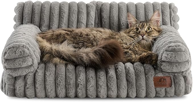 Hollypet Small Dog Large Cat Bed Puppy Couch Beds for Pets up to 25 lbs | Fluffy Dog Cat Couch Plush Soft Warming Pets Beds with Machine Washable Cover and Non-Slip Bottom