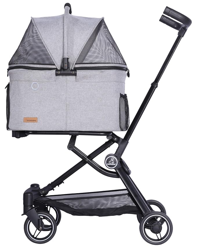 ROODO 2026 Upgraded Version 3 in 1 Dog Cat Stroller with Detachable Carrier Lightweight Folding Portable All Terrain Pet Travel System Puppy Kitty Doggie Bunny Stroller for 30lbs(Light Grey)