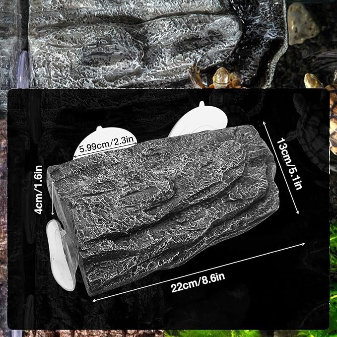 BigTron Turtle Floating Basking Platform - Artificial Bark Decor, Ideal for Aquariums, Terrace Fish Tanks, 3 pcs Suction Cups Included for Easy Installation Resting Terrace for Terrapins (Grey)