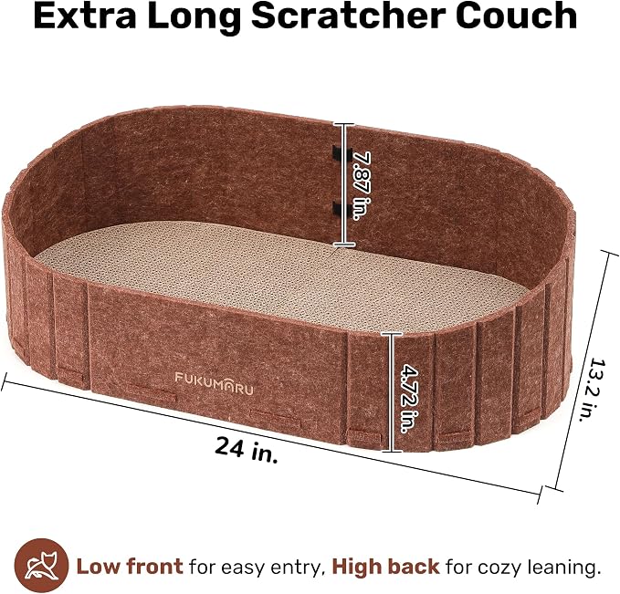 FUKUMARU Cat Scratcher, 24 Inch Sofa Shape Cat Scratching Bed Couch Indoor | Oval Felt Cat Scratcher Bed with Reversible Detachable Cat Scratching Boards, Round Cats Scratch Pads Refill, Caramel