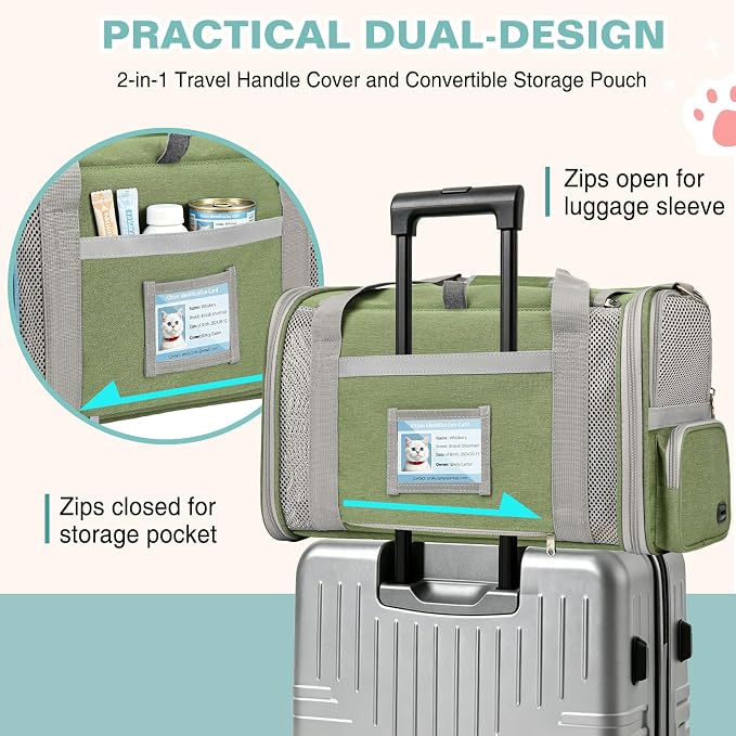 Soft Cat Carrier for Pets Up to 20 Lbs, Collapsible Cat Carrier Bag with Privacy Curtains, Airline Approved Small Pet Carrier for Small Medium Cats Dogs Puppy, Washable Soft Pet Travel Bag Dog Carrier