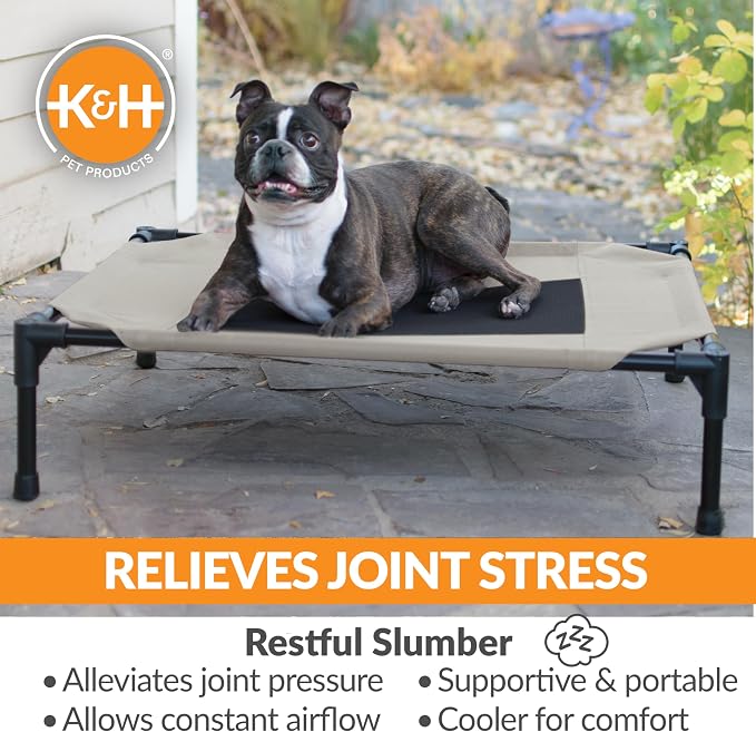 K&H Outdoor Elevated Dog Bed, Cooling Raised Dog Bed, Taupe, Medium 32x25in | Pet Cot for Medium & Large Pets, Breathable Mesh Center Hammock Design, Indoor/Outdoor Washable Cover, 32x25in