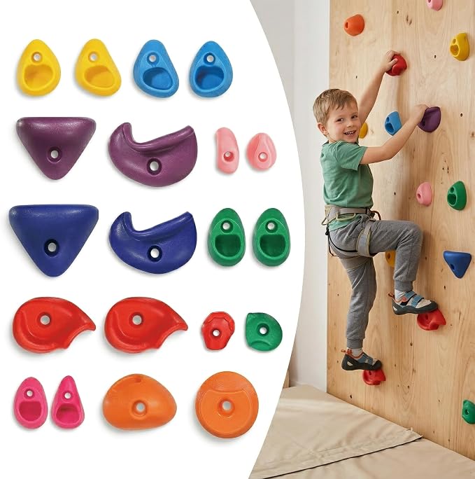 Rock Climbing Holds for Kids, 20 PCS Rock Wall Holds with Hardware, Indoor Outdoor Climbing Grips for Backyard Playset & Home Wall, Easy Install, Multicolor