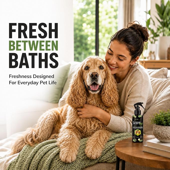 Pet Freshening & Odor Neutralizing Spray for Dogs, Cats, Fabrics, Pet Beds & Furniture, Fresh Between Baths, Touch-Activated Freshness, 98% Natural, Alcohol-Free Formula - Spring Mist (200mL) | Long-lasting Spring Mist freshness with nanoSCENT Technolo...