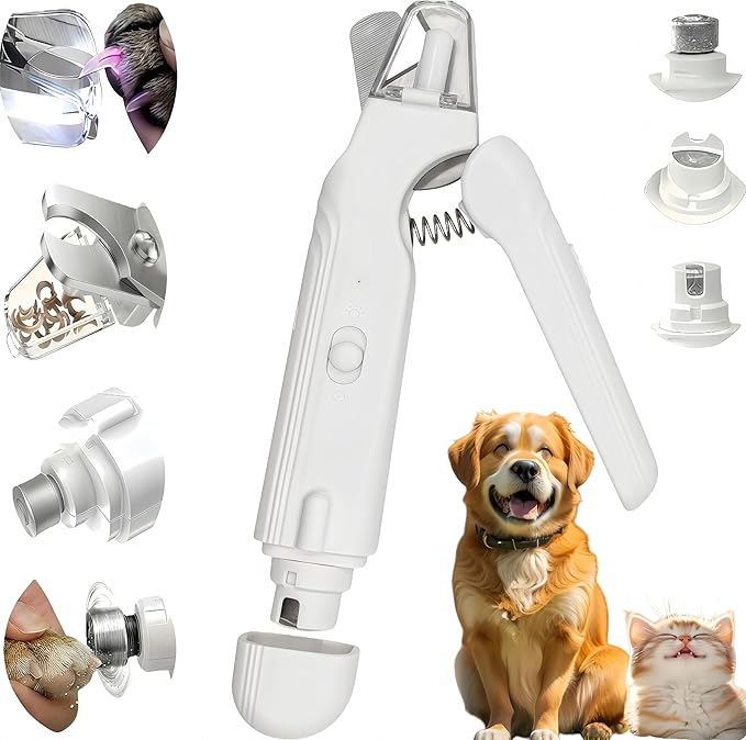 2-in-1 Dog Nail Clippers & Cat Nail Clippers Trimmers for Large Medium Small Cats Dogs Claw Grinder Quick Sensor Safety Guard Type-C Rechargeable with 2 LED Lights For Cat Dog Claw Care(White)