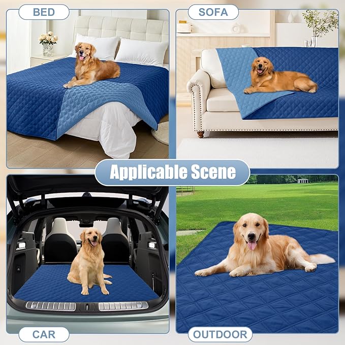 Smiry Waterproof Dog Bed Cover Pet Blanket, Soft Washable Dog Blanket for Furniture Bed Couch Sofa Reversible, Checkered (82"x120", Navy/Blue)