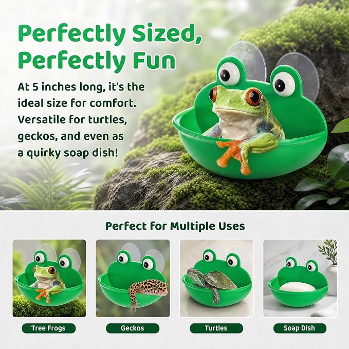 Hiceeden 4 Pack Frog Habitat with Suction Cup, Cute Frogs Fish Tank Decor, Plastic Soup Dish, Tree Frog Aquarium Terrarium Accessories for Toad, Tadpole