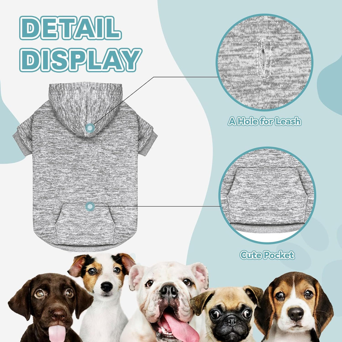Dog Sweaters for Small Dogs Hoodie Fleece Dog Sweater Soft Clothes Sweatshirt with Pocket Hoodie for Small Dogs Puppy(Grey&S)