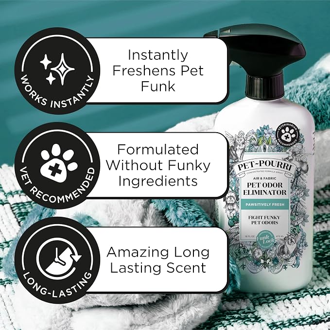 Pet-Pourri Pet Odor Air + Fabric Odor Freshener Spray, Pawsitively Fresh, 16 Fl Oz (Pack of 2)