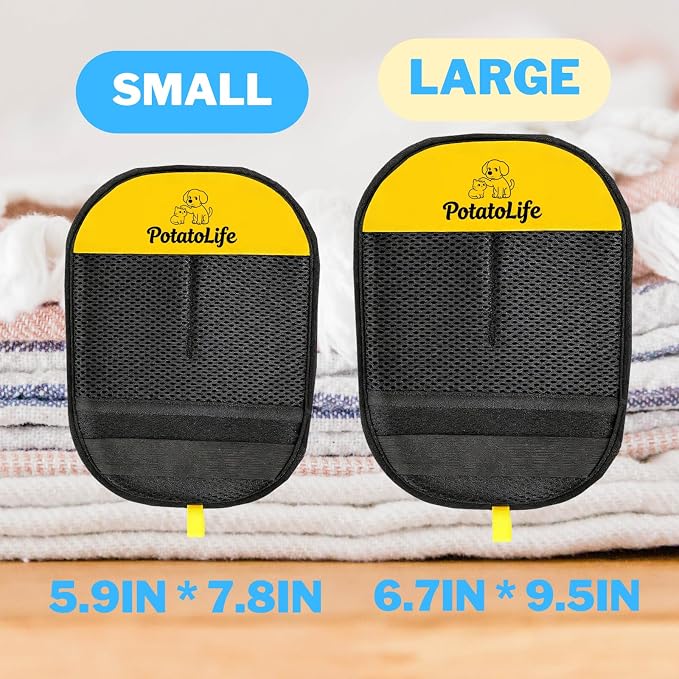 PotatoLife Pet Hair Removal Mitt, Upgraded Reusable Electrostatic Washable Fur Remover for Dogs Cats, Grooming Mitt for Couch, Sofa, Furniture, Carpet, Clothing and Car Seat, Small, 1PCS