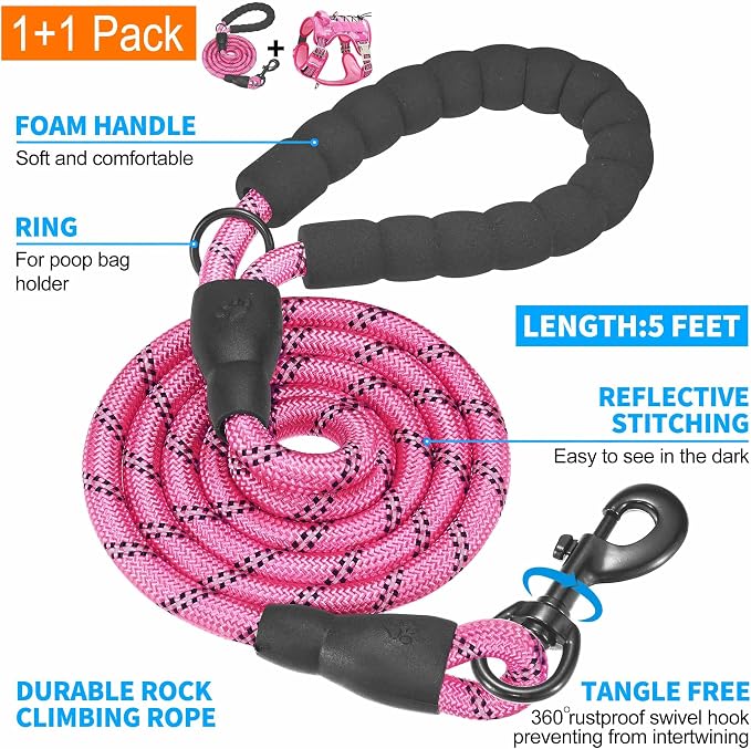 Beebiepet Heavy Duty Tactical Dog Harness for Small Dogs, No Pull Adjustable Pet Harness Reflective Service Training Easy Control Pet Vest Military K9 Working Dog Harnesses- Large, Pink Camo