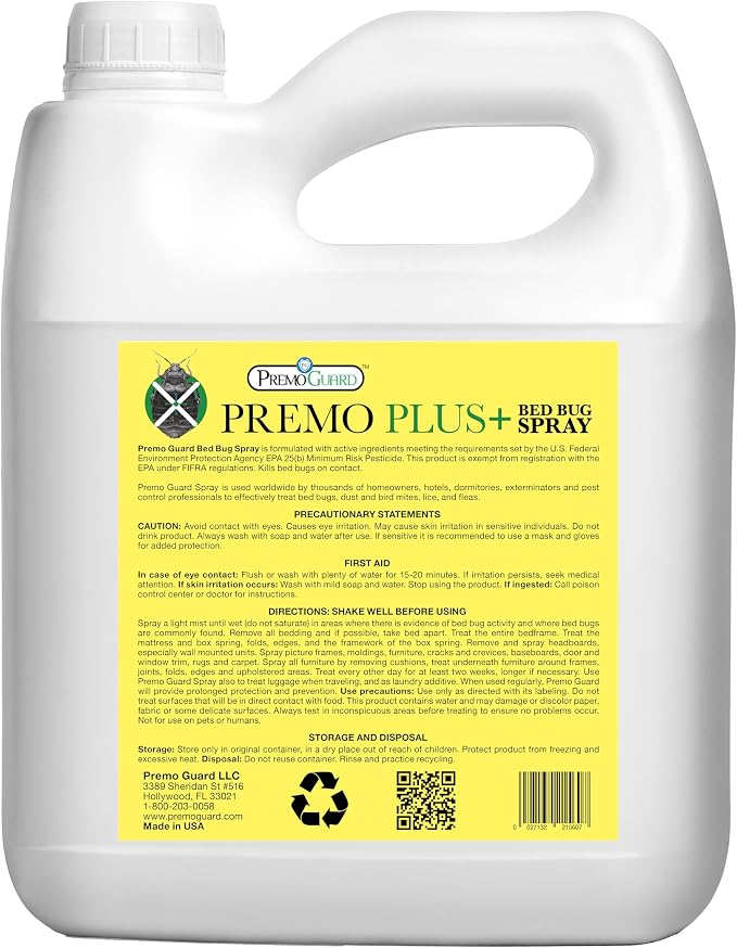 Premo Plus+ Bed Bug Spray Extra Strength – 128 oz – Fast Acting Bed Bug Treatment & Killer – Stain & Scent Free – Child & Pet Safe – Powerful New Stronger Formula – Natural with No Harmful Chemicals