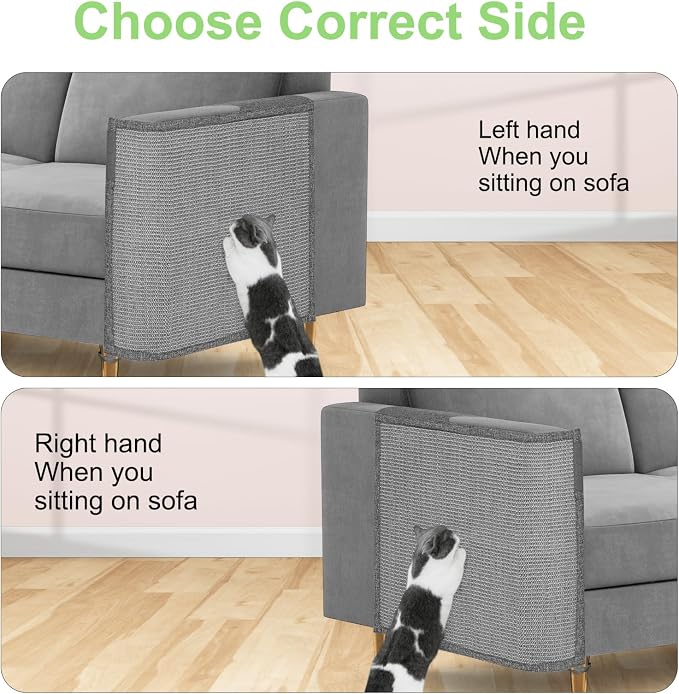 Cat Scratch Couch Protector,23.6" L*19.7" W Scratching Furniture Protector Pad,Cat Scratch Sofa Arm Sheild with Grey Natural Sisal for Protecting Couch Sofa Chair Furniture (Grey/Right Hand)