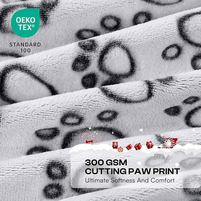 Luciphia Premium Soft Dog Blanket for Small Medium Large Dogs Washable 300GSM Fluffy Warm Fleece Puppy Cat Paw Print Pet Flannel Grey Paw L(41"x31")