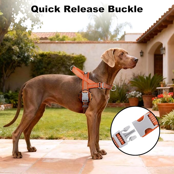 No Pull Dog Harness with Handle, Adjustable Soft Mesh Padded Vest | Reflective Walking Harness with Front Clip for Small Medium Large Dogs, Quick Fit No Escape for Training, Orange, XL
